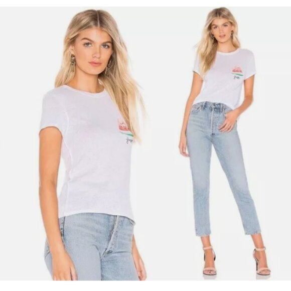 WE THE FREE Free People Fresh Watermelon Fruit Embroidered Tee BOHO Size M - Picture 1 of 8